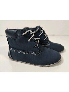 Timberland Crib Booties Baby Shoes Infant Boys Size 3 Nubuck Navy Blue A1LU3